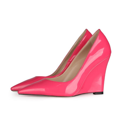 Patent Leather Pointed Toe Wedge Pumps
