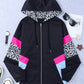 Leopard Color Block Zip-Up Hooded Jacket