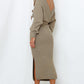 Surplice Neck Bow Waist Slit Sweater Dress