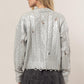 Distressed Cable-Knit Round Neck Long Sleeve Sweater