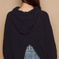 POL Back Open Slit Balloon Sleeve Crop Hooded Sweater