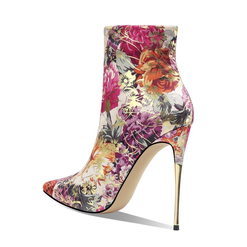 Floral Print Stiletto Heel Ankle Boots