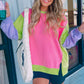 Exposed Seam Color Block Long Sleeve Sweatshirt