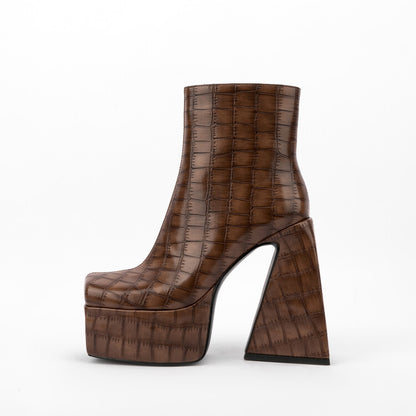 Square Toe Animal Pattern Chunky Heel Boots