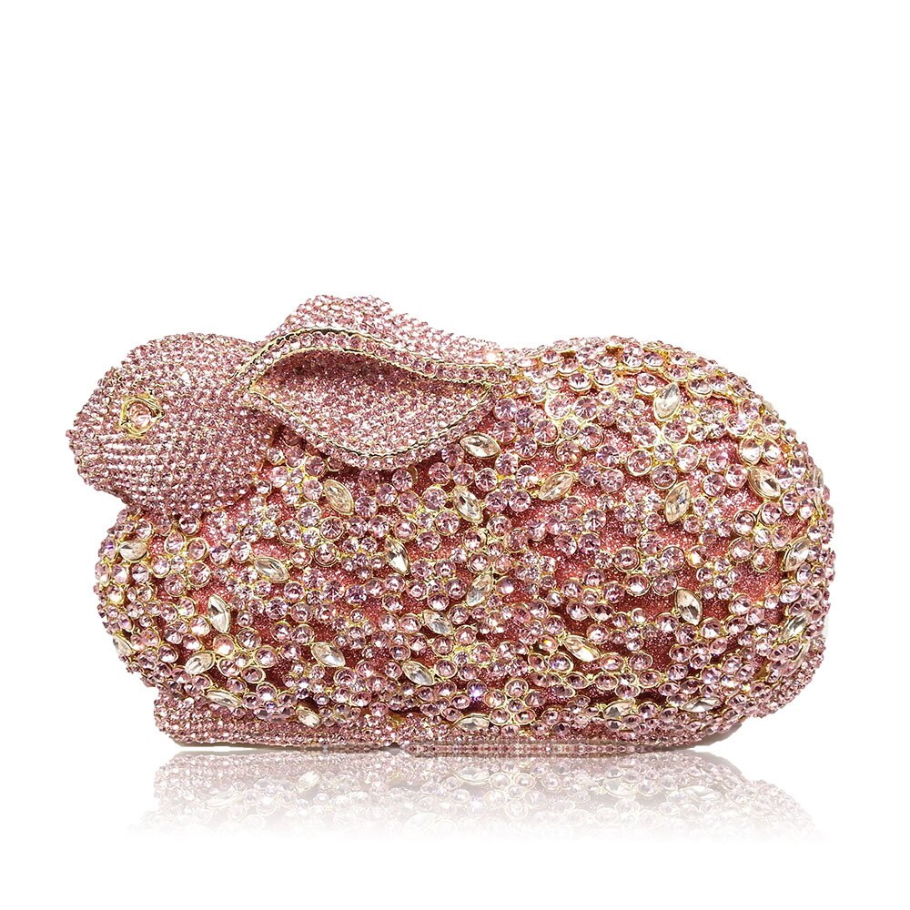 Luxury Rabbit Shape Crystal Studded Metal Clutch Bag