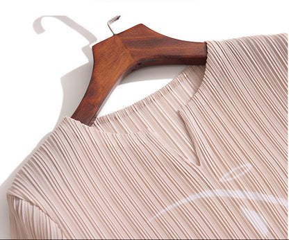 Miyake Pleated Printed Short-Sleeved Midi Dress