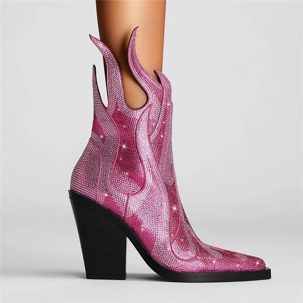 Sparkling Rhinestone Pointed Toe Ankle Boots