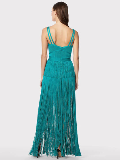 Tassel Fringe Sleeveless V-Neck Bandage Dress