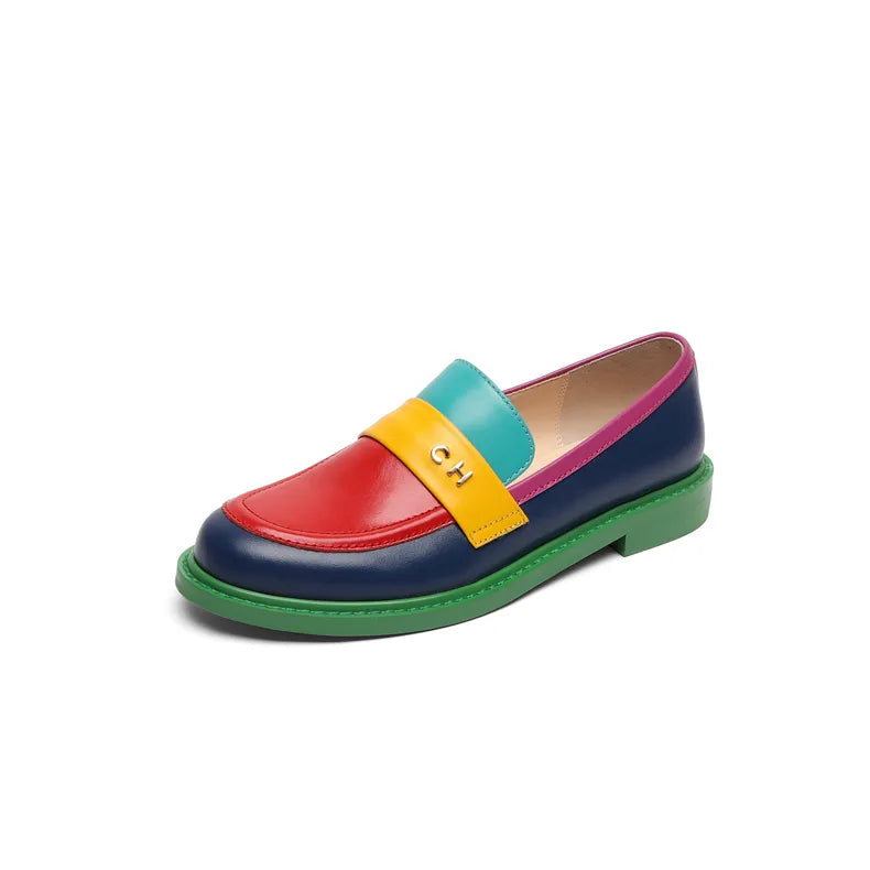 Color Block Round Toe Platform Loafers