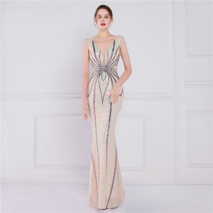 Sequin V-Neck Floor-Length Mermaid Dress