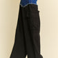 Denim Patchwork Wide Leg Pants with Cargo Pockets