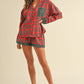 Contrast Plaid Long Sleeve Top and Shorts Set