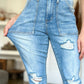 Judy Blue Distressed Straight Jeans with Patch Pockets