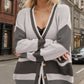 Contrast Button Up Long Sleeve Cardigan