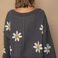 POL V-Neck Floral Pattern Chenille Sweater