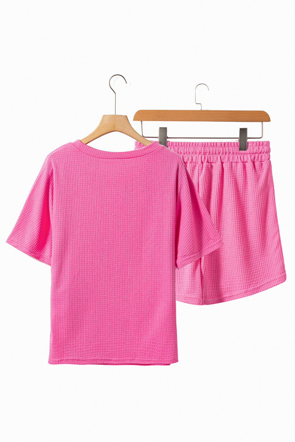 Waffle-Knit Round Neck Top and Shorts Set