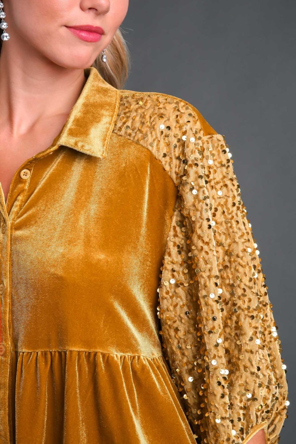 Sequin Detail Tiered Back Half Sleeve Shirt