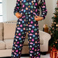 Christmas Lights Print Collared Neck Top and Pants Set