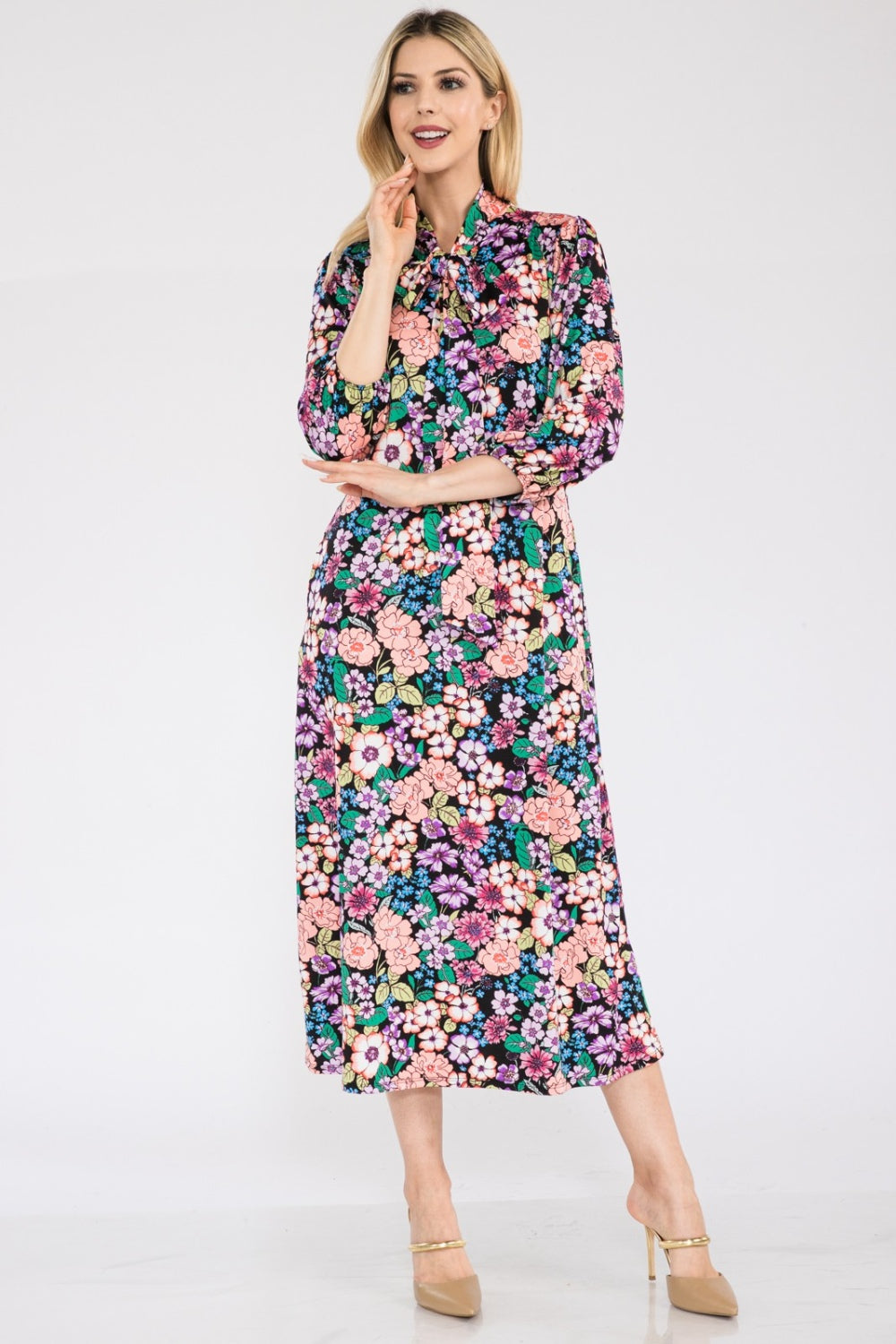 Floral Midi Dress with Bow Tied