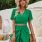 Surplice Flutter Sleeve Top and Tied Shorts Set