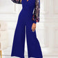 Surplice Embroidered Long Sleeve Wide Leg Jumpsuit