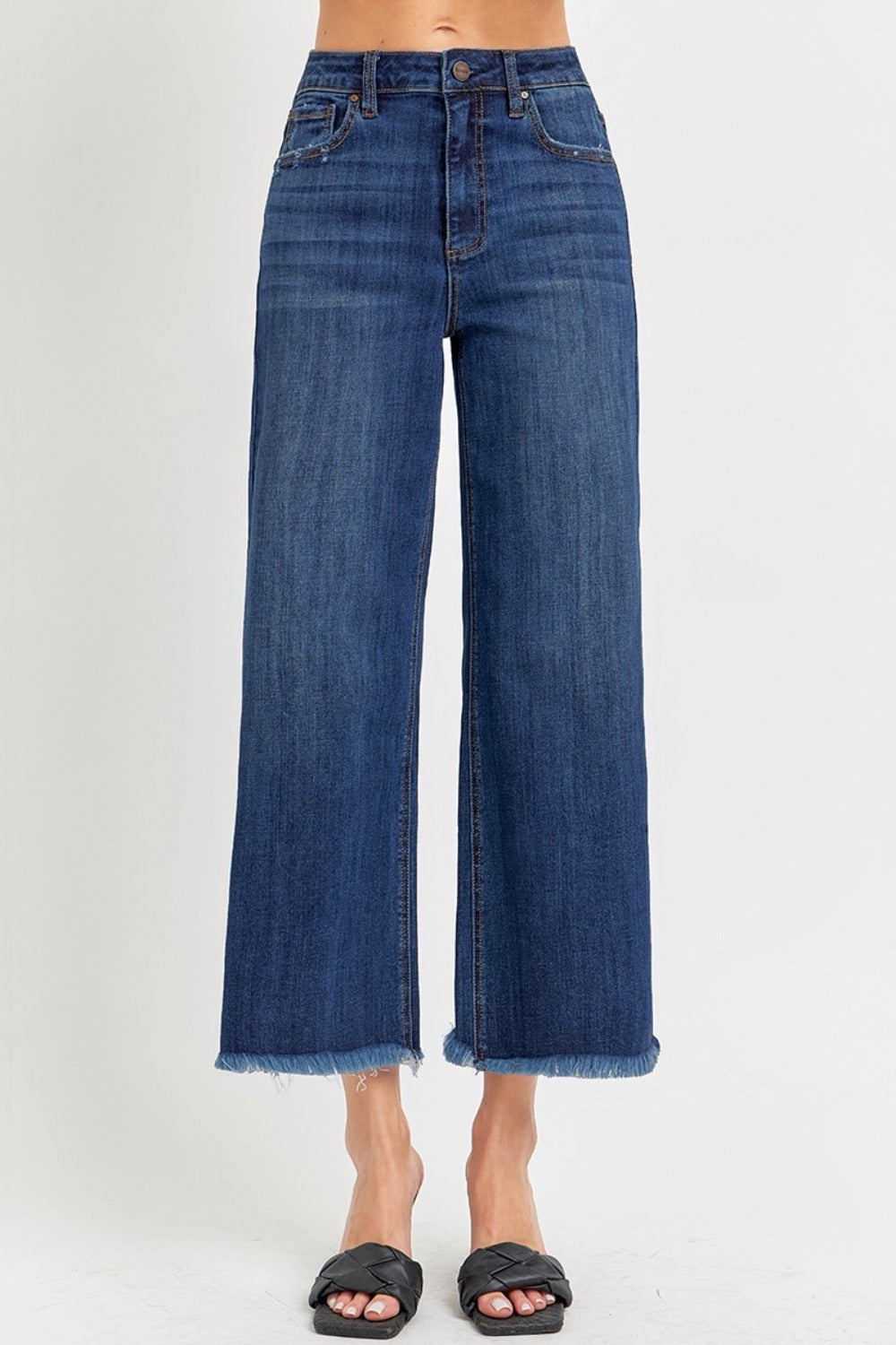 RISEN Raw Hem Cropped Wide Leg Jeans