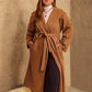 Plus Size Tied Long Sleeve Hooded Coat with Pockets