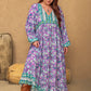 Plus Size Printed V-Neck Long Sleeve Maxi Dress