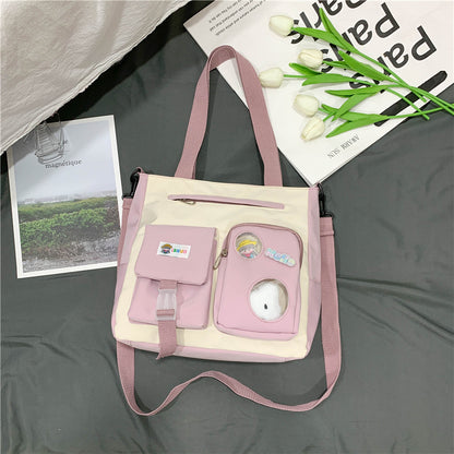 Plaid Contrast Color Canvas Messenger Bag