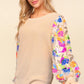 Haptics Floral Sequins Mesh Flounce Sleeve Sweater