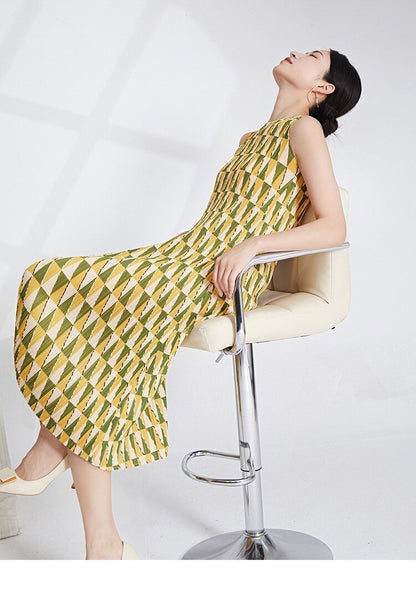 Miyake Pleated Printed Sleeveless Midi Dress
