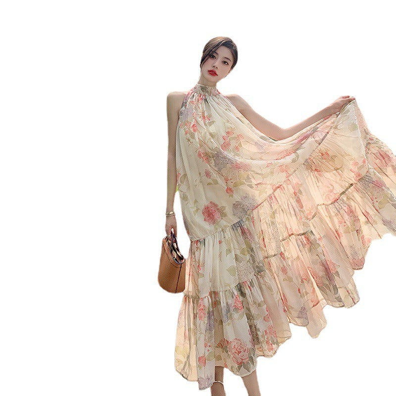Floral Ruched Ruffled Sleeveless Maxi Dress