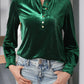 Frill Half Button Mock Neck Long Sleeve Blouse