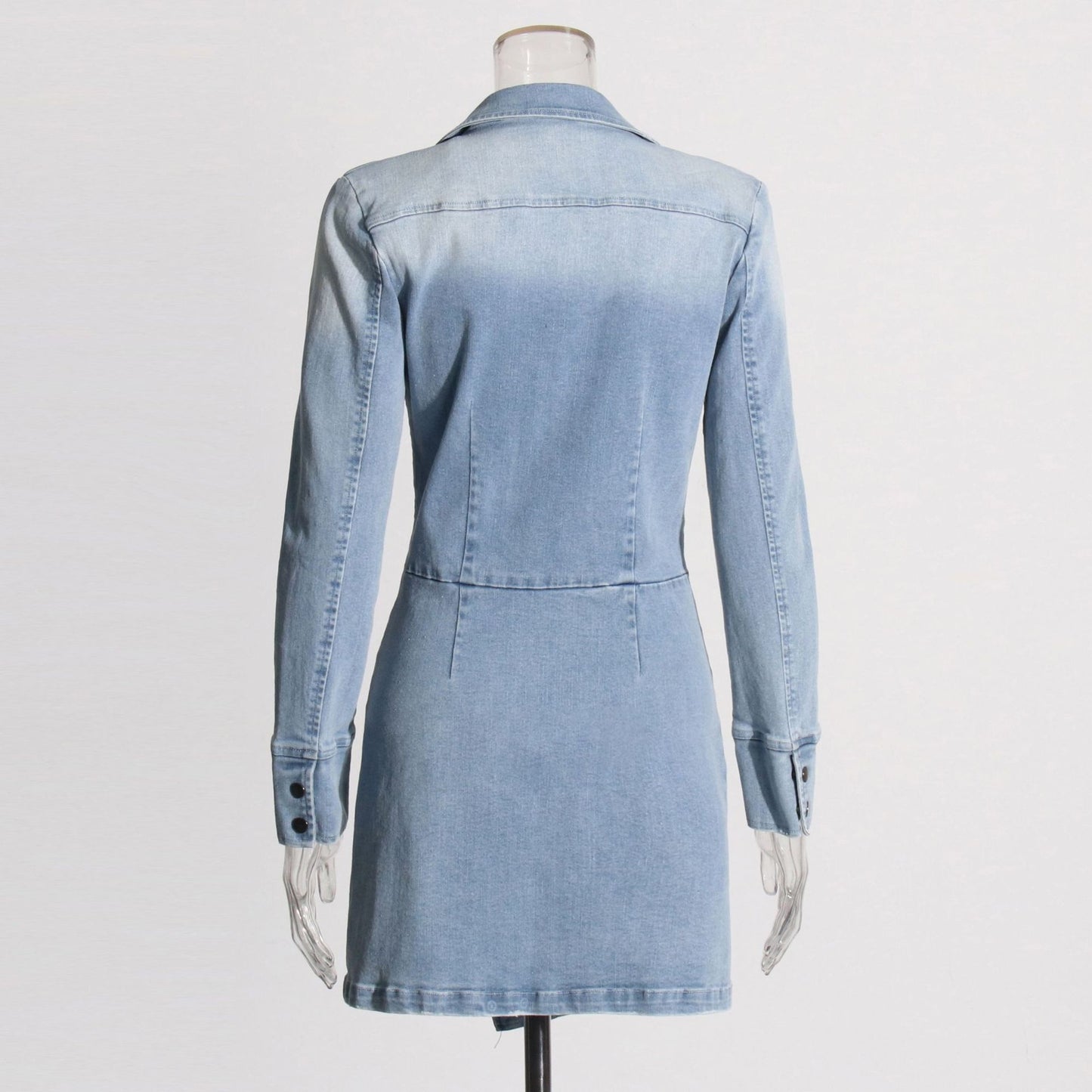 Spliced Pleated Mini Denim Dress