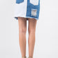Contrast Patched Frayed Denim Distressed Skirts