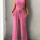 Mock Neck Sleeveless Top and Drawstring Pants Set