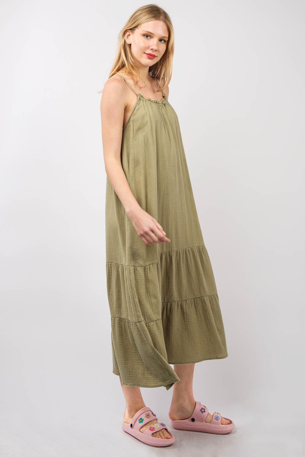 Ruffled A-Line Midi Cami Dress