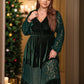 Plus Size Lace Patchwork V-Neck Balloon Sleeve Midi Dress