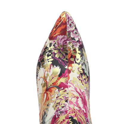 Floral Print Stiletto Heel Ankle Boots