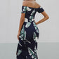 Slit Printed Off-Shoulder Midi Dress