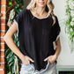 First Love Full Size Contrast Wavy Crochet Drop Shoulder Knit Top