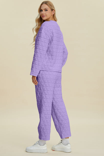 Texture Round Neck Long Sleeve Top and Pants Set