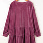 Plus Size Textured Velvet Decorative Button Long Sleeve Dress