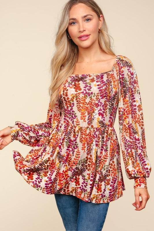 Peplum Floral Square Neck Blouse