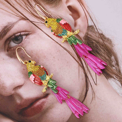 Multicolor Crystal Parrot Dangle Earrings