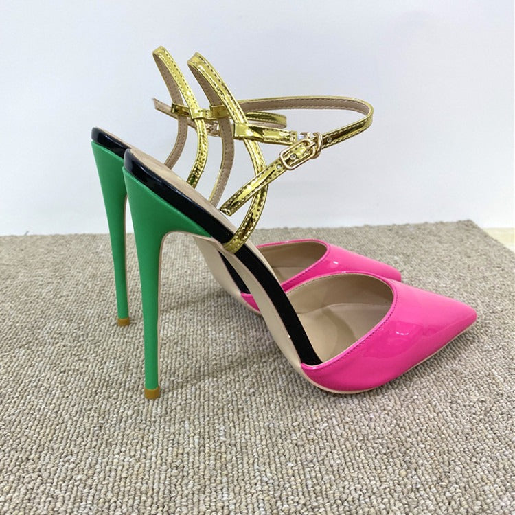 Color Block Pointed Toe High Heel Sandals