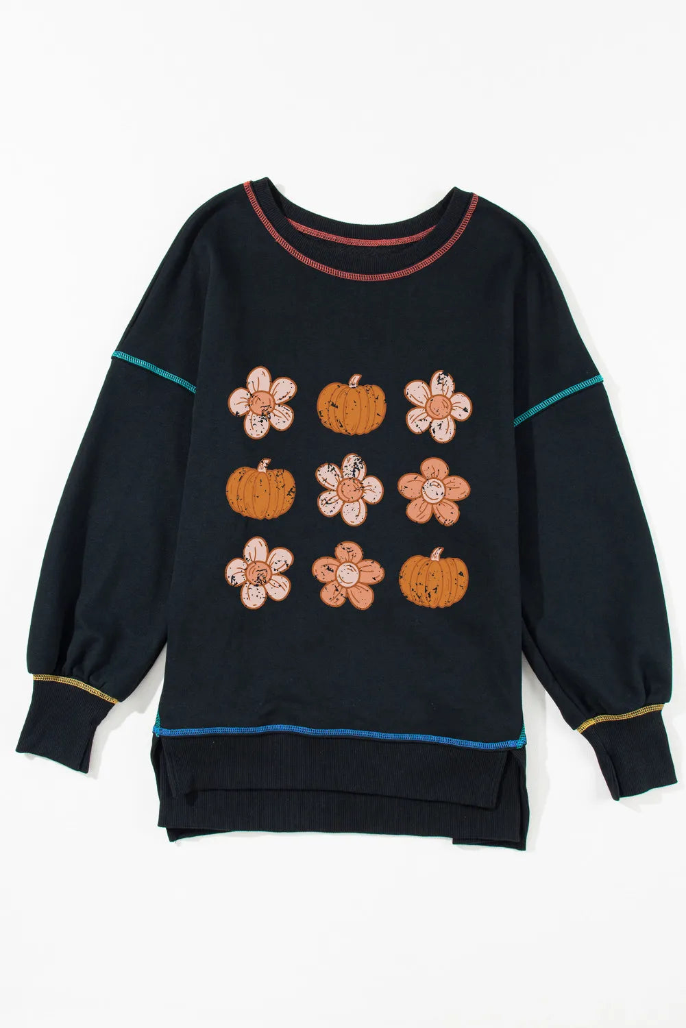 Pumpkin & Flower Graphic Long Sleeve Sweatshirt