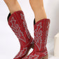 PU Leather Embroidered Geometric Point Toe Boots