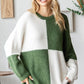 Color Block Round Neck Long Sleeve Ribbed Sweater