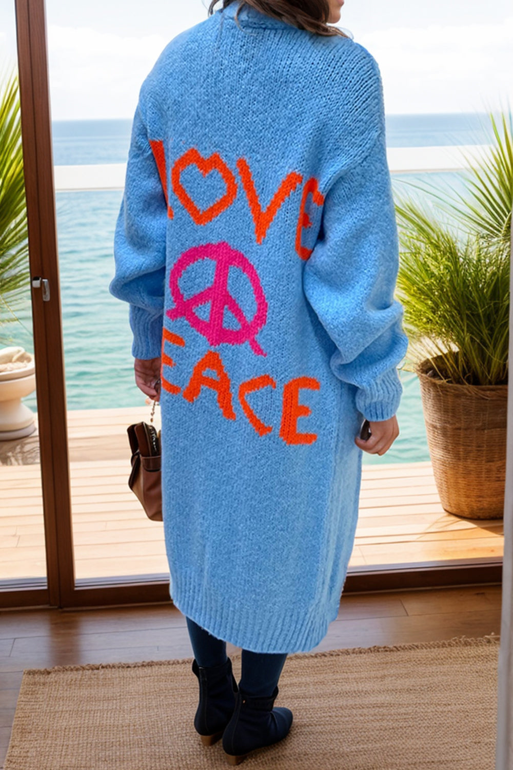 Peace Sign Long Sleeve Cardigan